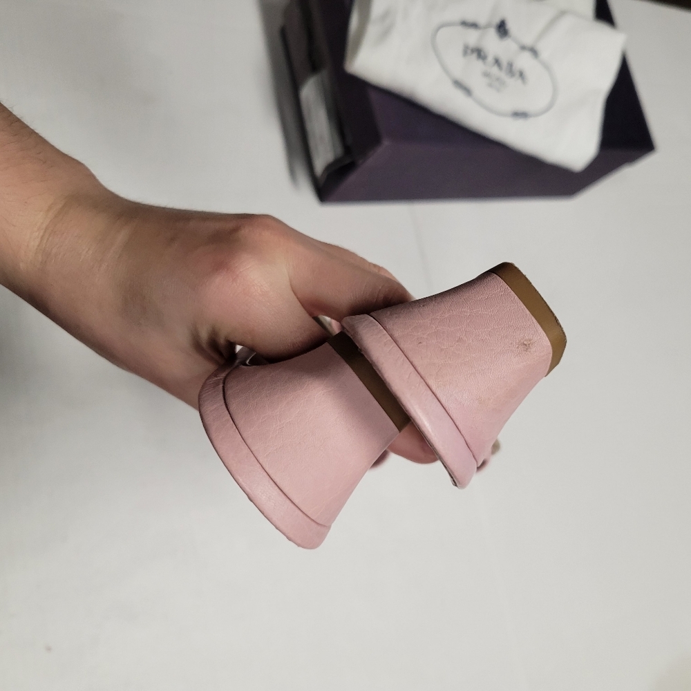 Vintage PRADA Daino Mule Shoes Baby Pink Low Heel Slide Sandals 37 - Picture 9 of 12